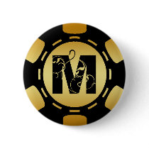 BLACK AND GOLD MONOGRAM LETTER M POKER CHIP PIN