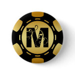 BLACK AND GOLD MONOGRAM LETTER M POKER CHIP PIN