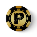 BLACK AND GOLD MONOGRAM LETTER P POKER CHIP PIN