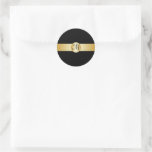 Black And Gold Monogrammed Round Sticker