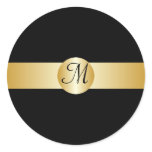 Black And Gold Monogrammed Round Sticker