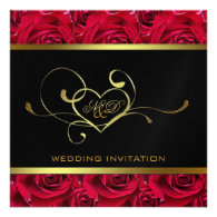 Black and Gold on Red Roses Wedding Invitation