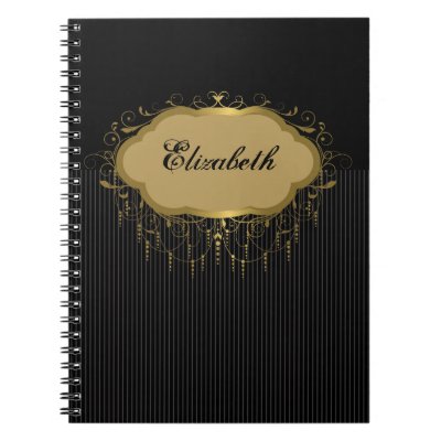 Black and Gold Ornate Stripe Notebook
