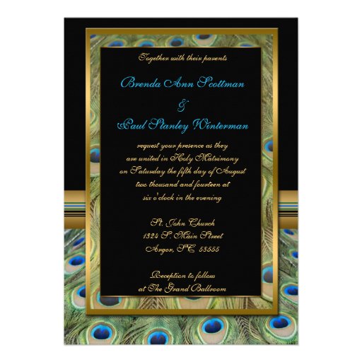 Black and Gold Peacock Wedding Invitation