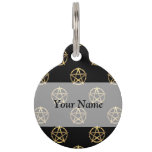 Black and gold pentagram pet name tag