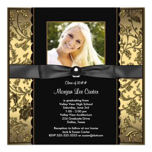 Black and Gold Photo Graduation Announcements (front side)