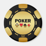 BLACK AND GOLD POKER CHIP FRIDGE MAGNETS