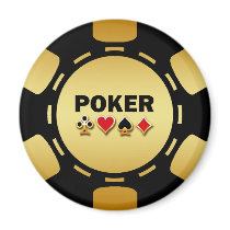 BLACK AND GOLD POKER CHIP FRIDGE MAGNETS