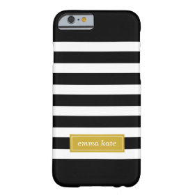 Black and Gold Preppy Stripes Monogram Barely There iPhone 6 Case