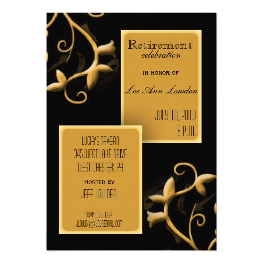 Black and Gold Retirement Party Invitation (front side)