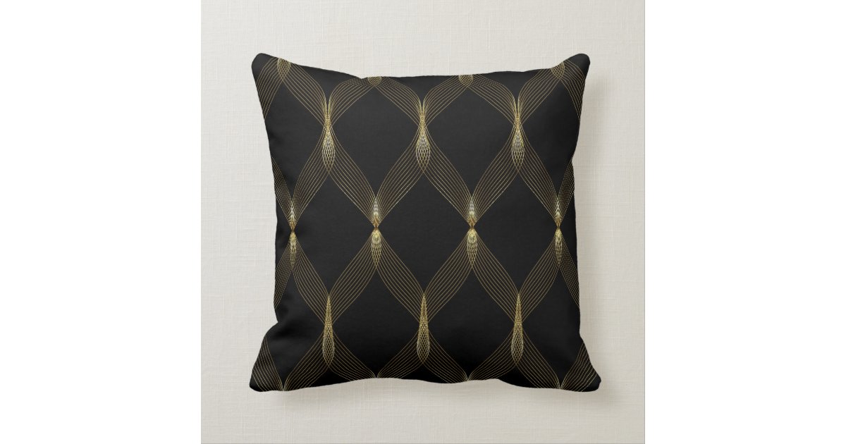 Black and Gold Ribbon Throw Pillow Zazzle