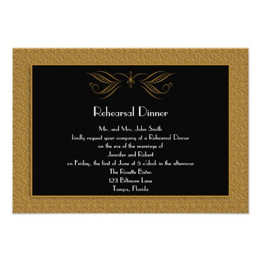 Black and Gold Scroll Accent Wed Rehearsal Dinner Personalized Invitations