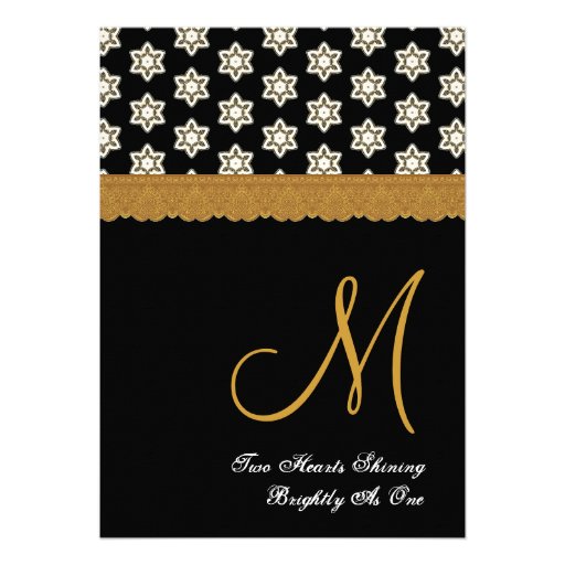 Black and Gold Stars MonogramWedding V16 Announcement