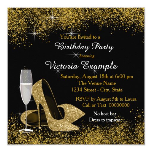 Black and Gold Stepping Into 60 Birthday Party Personalized Invite