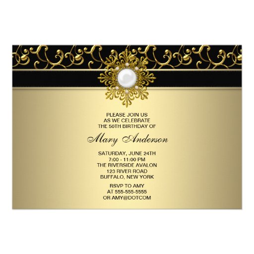 Black and Gold Swirl Birthday Party Invite