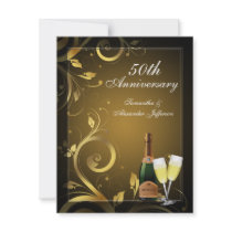 Black and Gold Swirl Custom 50th Anniversary Party Custom Invitations