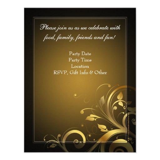 Black and Gold Swirl Custom 50th Anniversary Party Custom Invitations