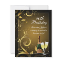 Black and Gold Swirl, Custom 50th Birthday Party Custom Invitations
