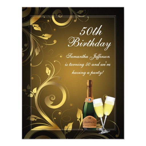 Black and Gold Swirl, Custom 50th Birthday Party Custom Invitations