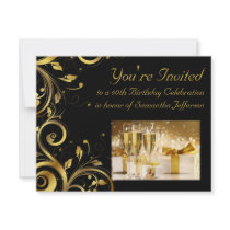 Black and Gold Swirl, Custom 60th Birthday Party Custom Invites
