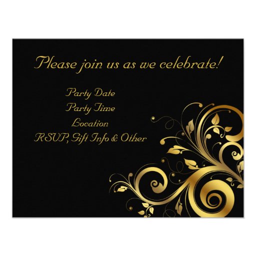 Black and Gold Swirl, Custom Anniversary Party Personalized Announcement