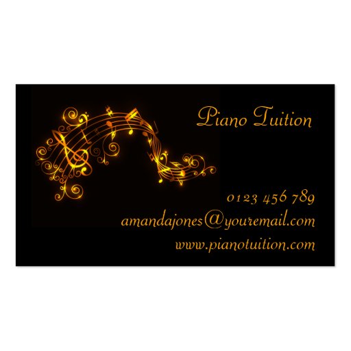 Black and Gold Swirling Musical Notes Business Car Business Card Template (back side)