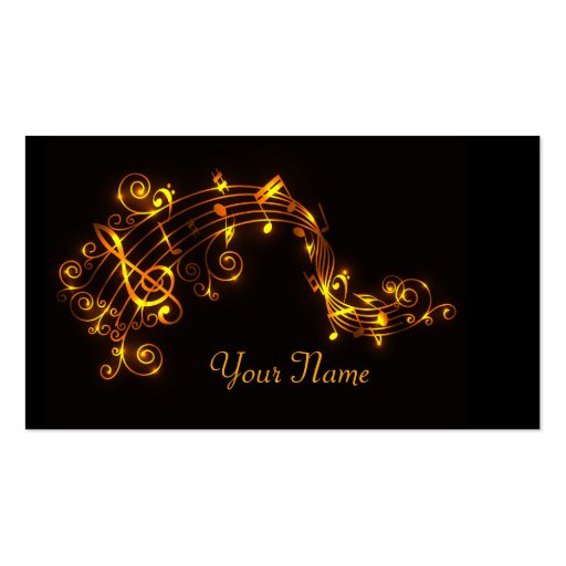 Black and Gold Swirling Musical Notes Business Car Business Card Template (front side)