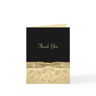 Black and Gold Thank You Card with Gold Ribbon card