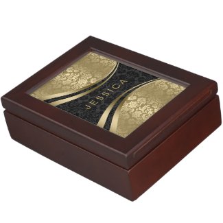 Black And Gold Tones Floral Damasks Keepsake Boxes