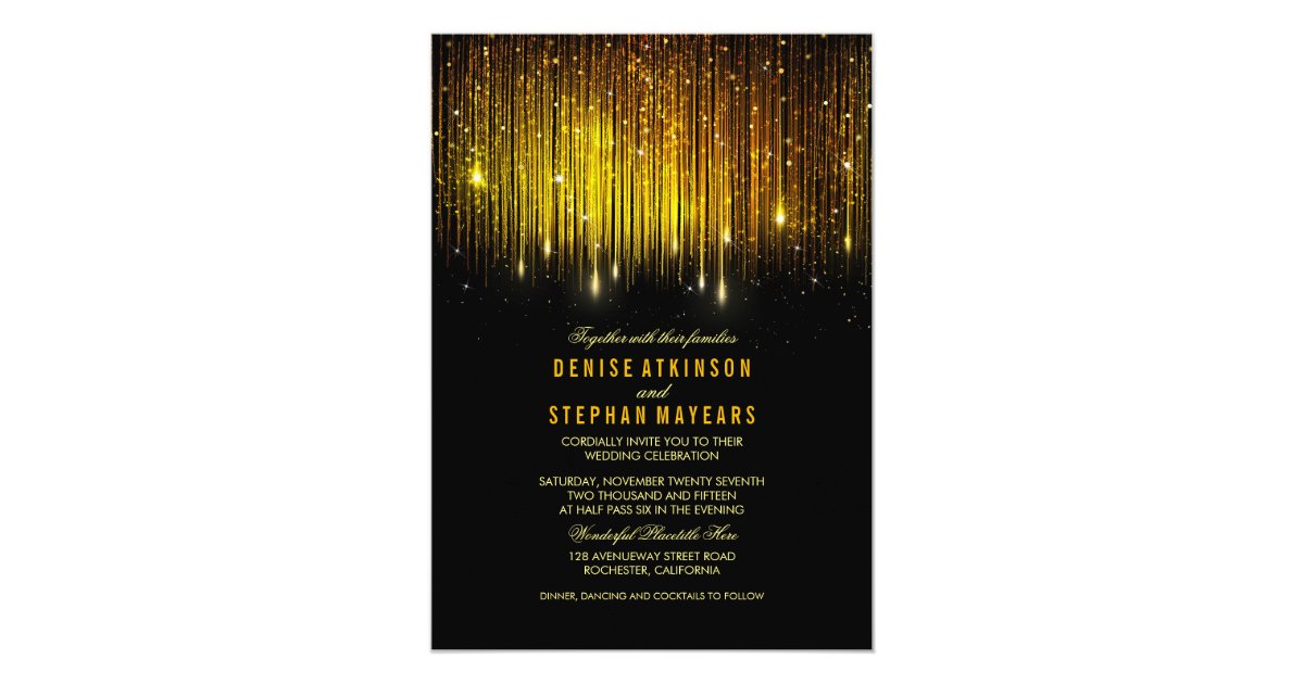 Black and Gold Wedding String Lights Invite Zazzle