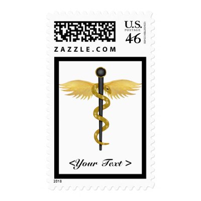 Black and Gold Winged Staff Postage Stamp by Spice