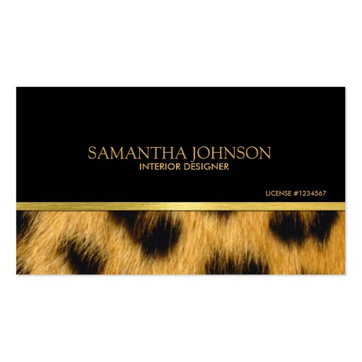 Black and Gold with Leopard Fur Business Card Templates