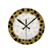 Black and Golden Brown Cheetah Print Pattern. Round Wall Clock