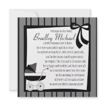 Black and Gray Baby Buggy Personalized Announcements