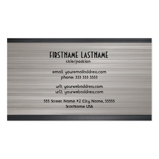 Black And Gray Brushed Aluminum Metal Look Business Cards (back side)