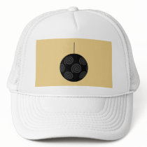 Black and Gray Christmas Bauble on Gold. Mesh Hat