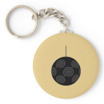 Black and Gray Christmas Bauble on Gold. Key Chain