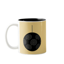 Black and Gray Christmas Bauble on Gold. Coffee Mug