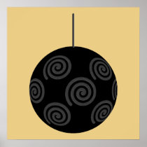 Black and Gray Christmas Bauble on Gold. Print