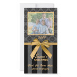 Black And Gray Damask Gold Ribbon Photo Card