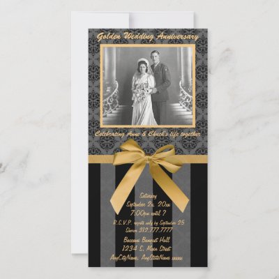Black And Gray Damask Golden Anniversary Card Photo Card Template
