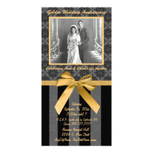 Black And Gray Damask Golden Anniversary Card Photo Card Template