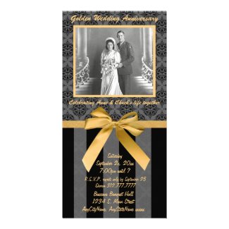 Black And Gray Damask Golden Anniversary Card Photo Card Template