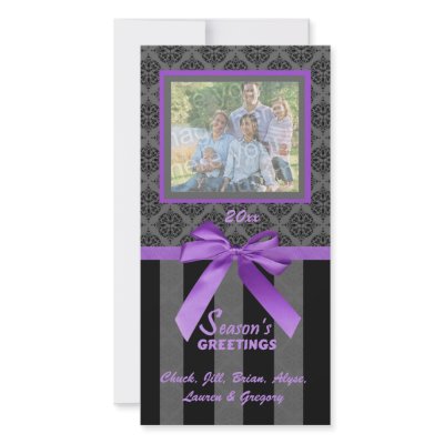 Black And Gray Damask Purple Ribbon Photo Card by malibuitalian