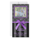 Black And Gray Damask Purple Ribbon Photo Card