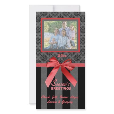 Black And Gray Damask Red Ribbon Photo Card by malibuitalian