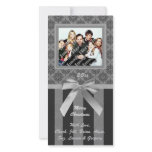 Black And Gray Damask Silver Ribbon Photo Card
