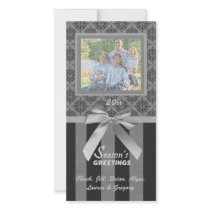 Black And Gray Damask Silver Ribbon Photo Card photo cards