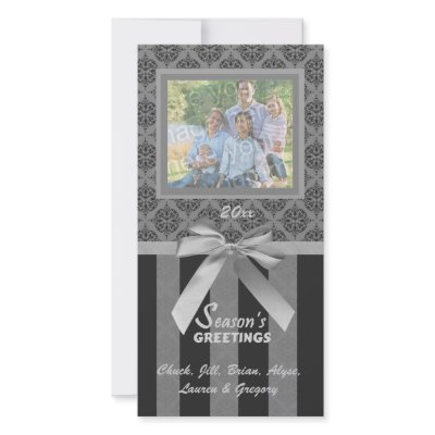 Black And Gray Damask Silver Ribbon Photo Card by malibuitalian