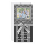Black And Gray Damask Silver Ribbon Photo Card